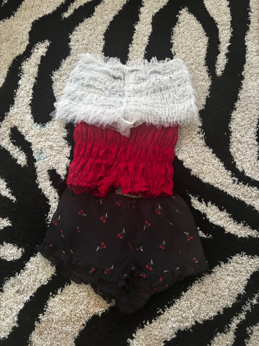 White & Red Ruffled Strapless Romper with Cherry Print Shorts